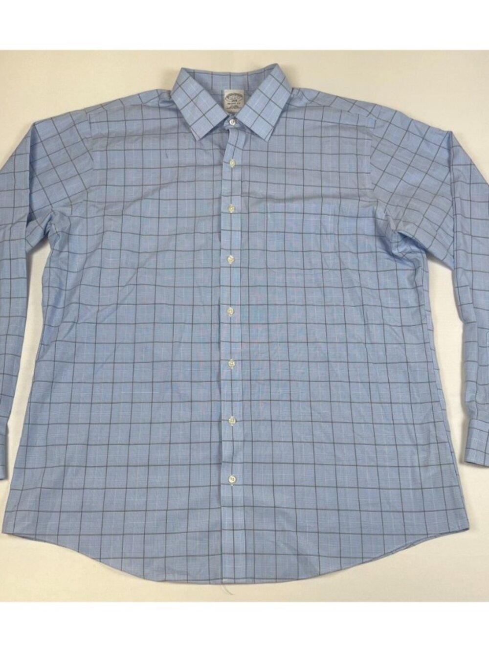 Brooks Brothers Men 17 6/7 Regent Fit Blue Windowpane Non-Iron Cotton Shirt